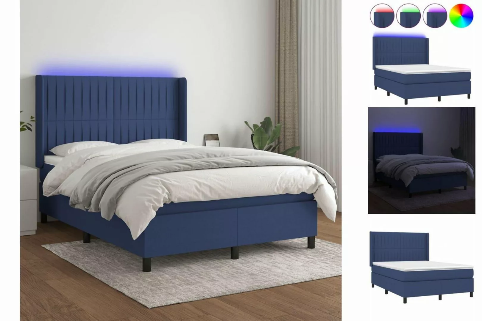 vidaXL Boxspringbett Boxspringbett mit Matratze und LED Stoff (140 x 190 cm günstig online kaufen