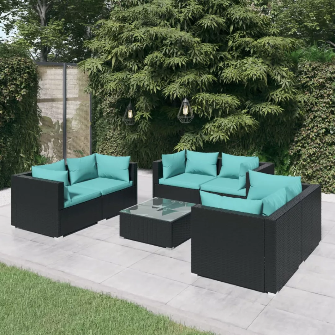 Vidaxl 7-tlg. Garten-lounge-set Mit Kissen Poly Rattan Schwarz günstig online kaufen