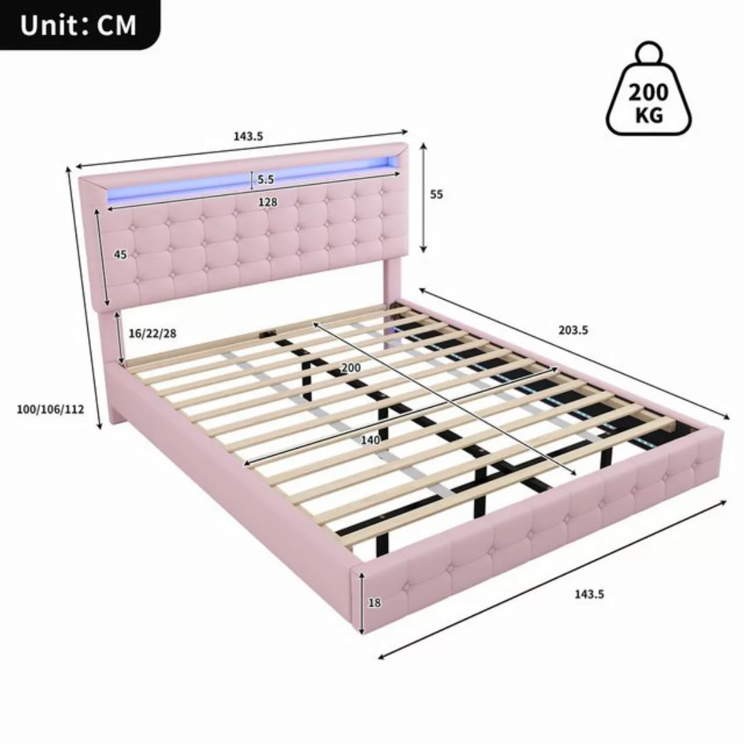 Ulife Polsterbett Modern Doppelbett mit LED-Beleuchtung, höhenverstellbares günstig online kaufen