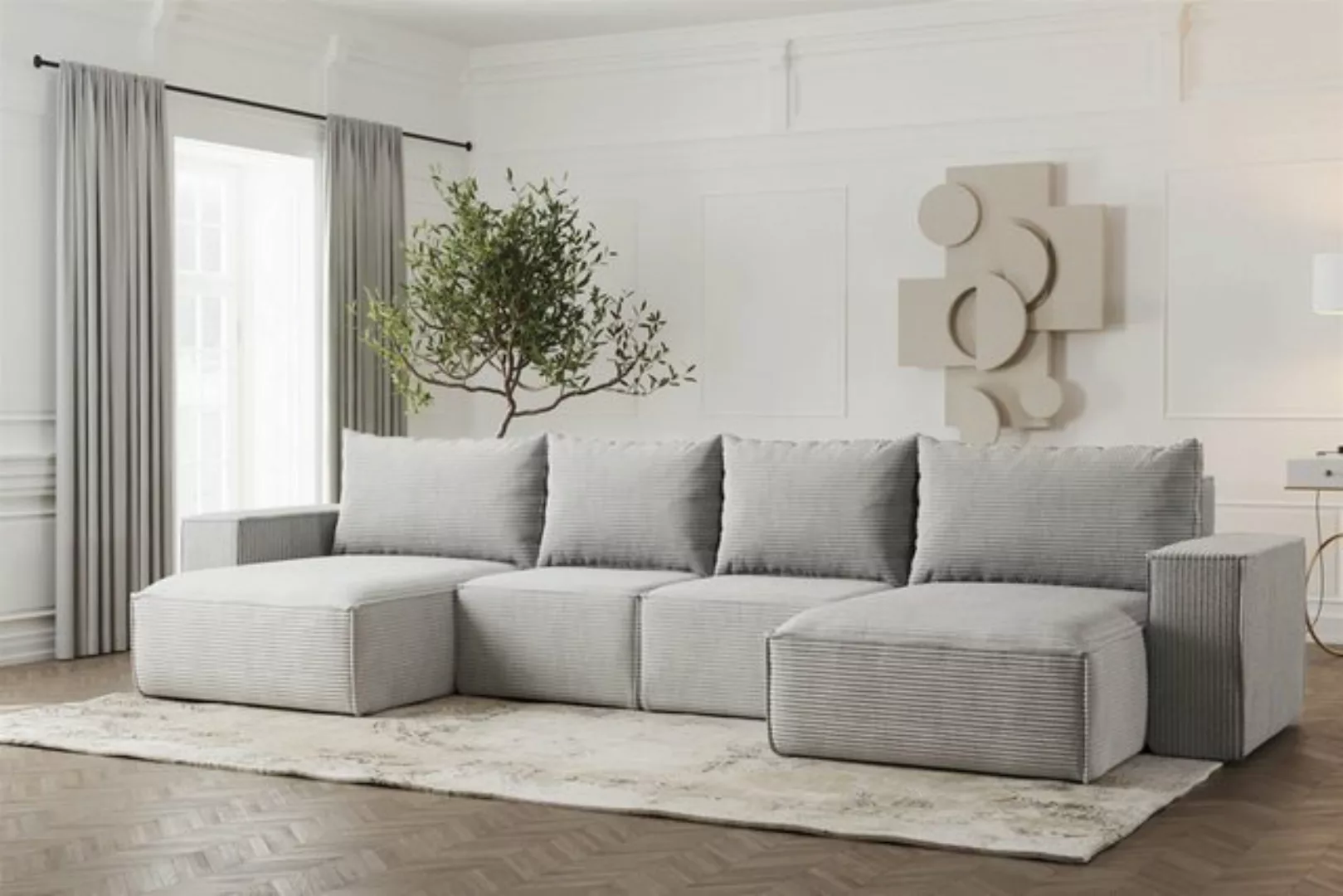 Fun Möbel Wohnlandschaft Sofa U-Form ESTELLE mit Schlaffunktion in Stoff, i günstig online kaufen