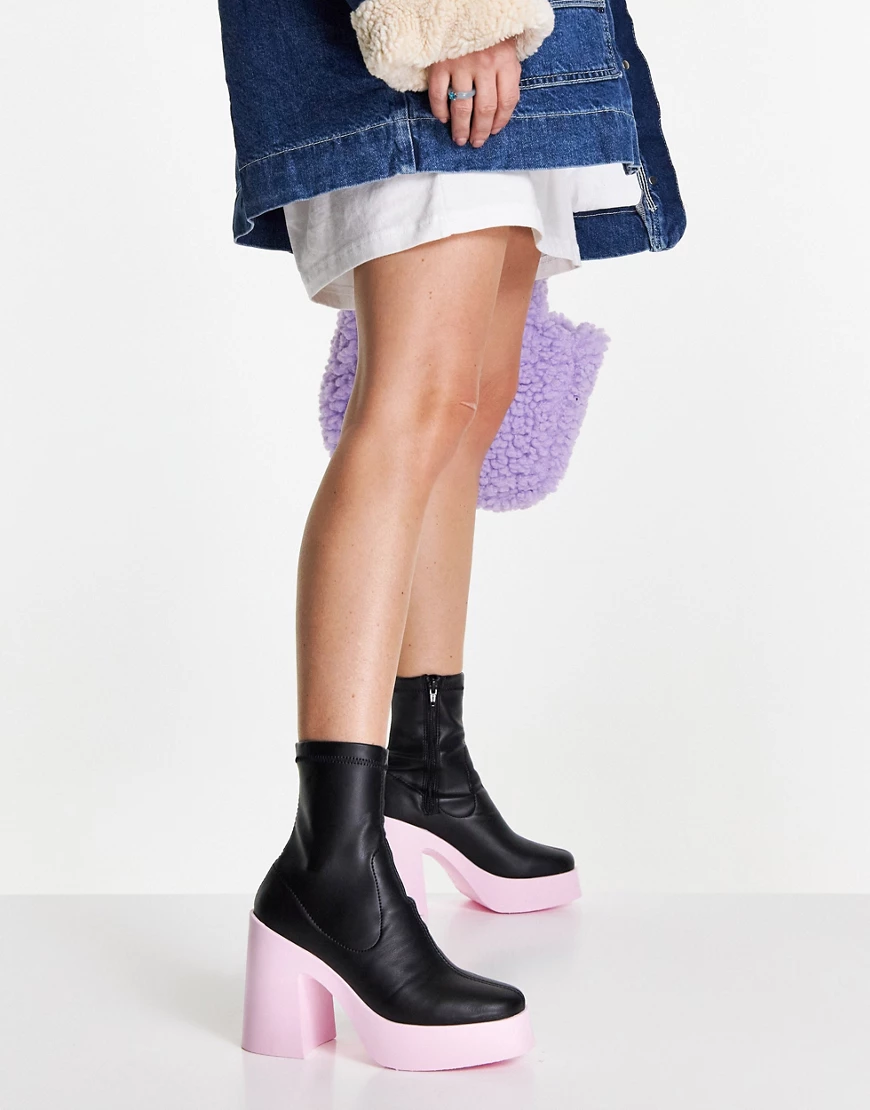 ASOS DESIGN – Elsie – Sock-Boot-Stiefel in Schwarz mit Sohle in Rosa und ho günstig online kaufen