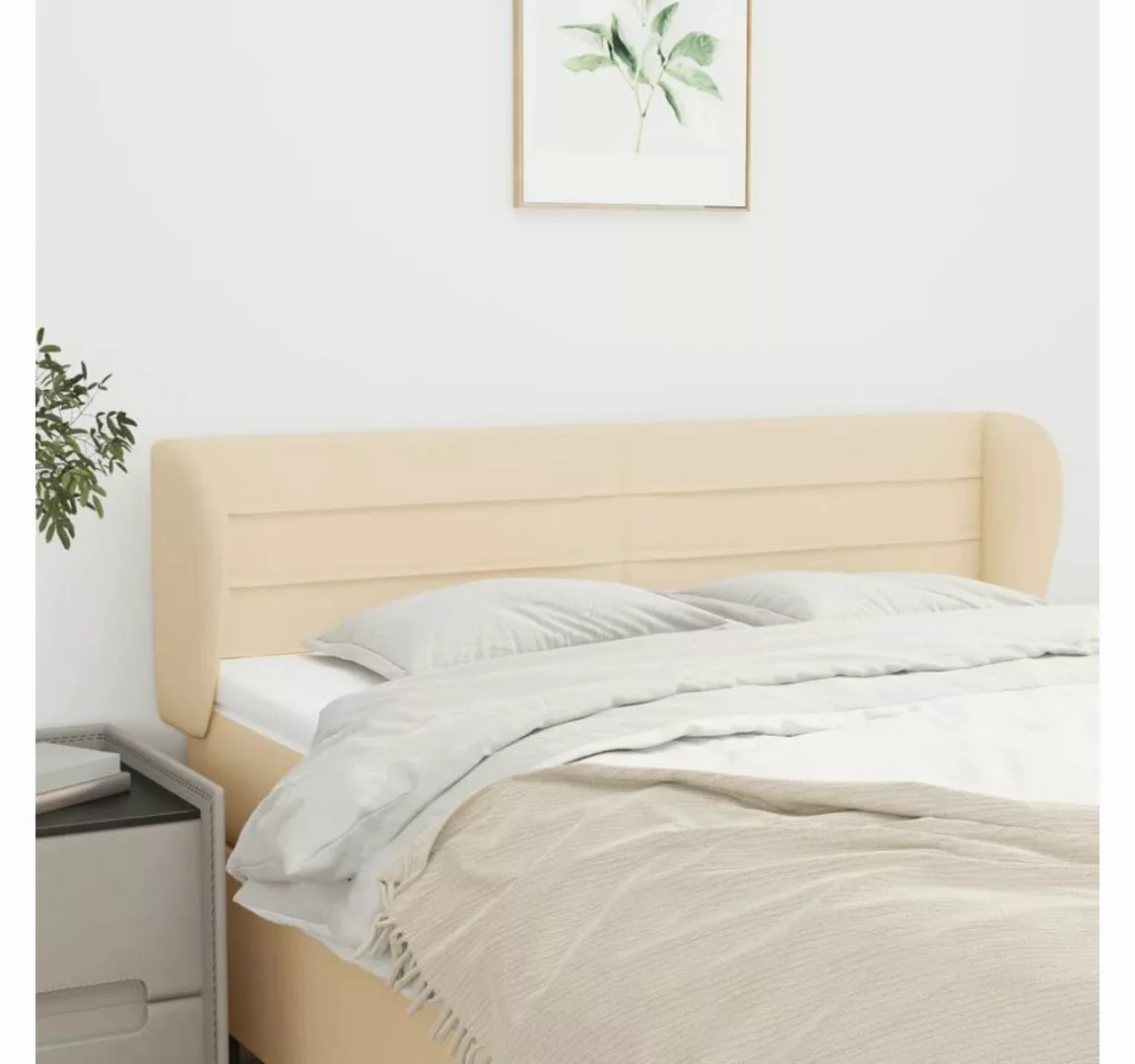 vidaXL Bett, Kopfteil mit Ohren Creme 147x23x78/88 cm Stoff günstig online kaufen