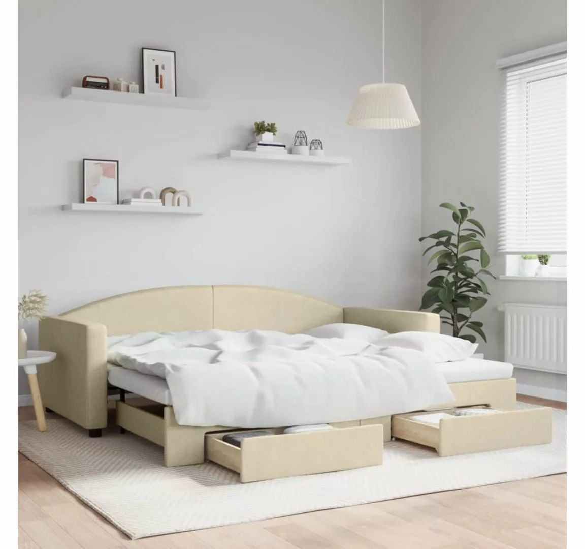 vidaXL Gästebett Gästebett Tagesbett Ausziehbar mit Schubladen Creme 90x200 günstig online kaufen