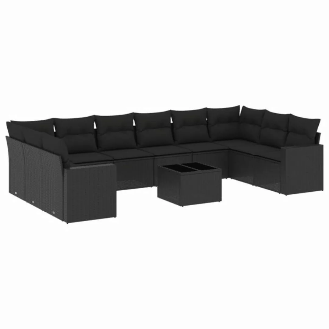 vidaXL Loungesofa 11-tlg. Garten-Sofagarnitur mit Kissen Schwarz Poly Ratta günstig online kaufen