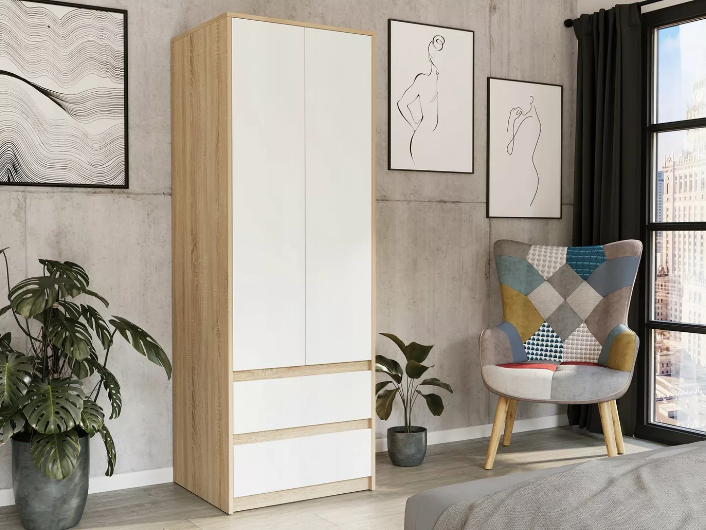 Home Collective Kleiderschrank Moderner schrank mit 2 Schubladen und 2 Türe günstig online kaufen