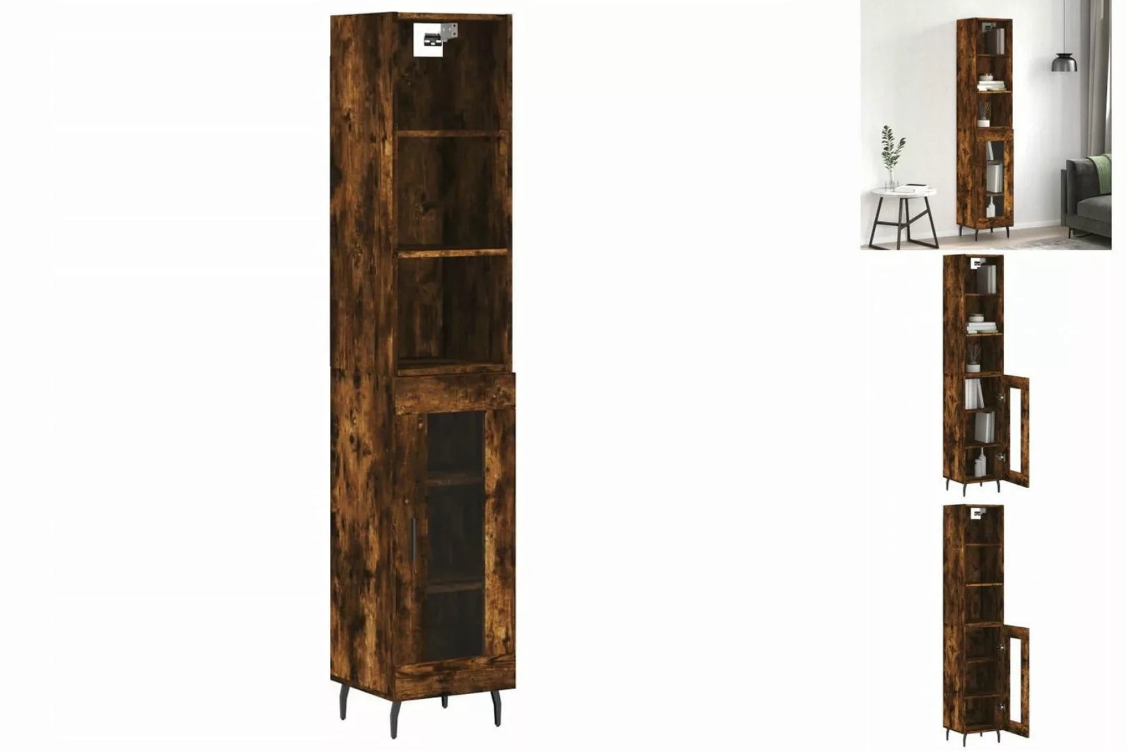 vidaXL Vitrine Highboard Räuchereiche 34,5x34x180 cm Spanplatte Glas Vitrin günstig online kaufen