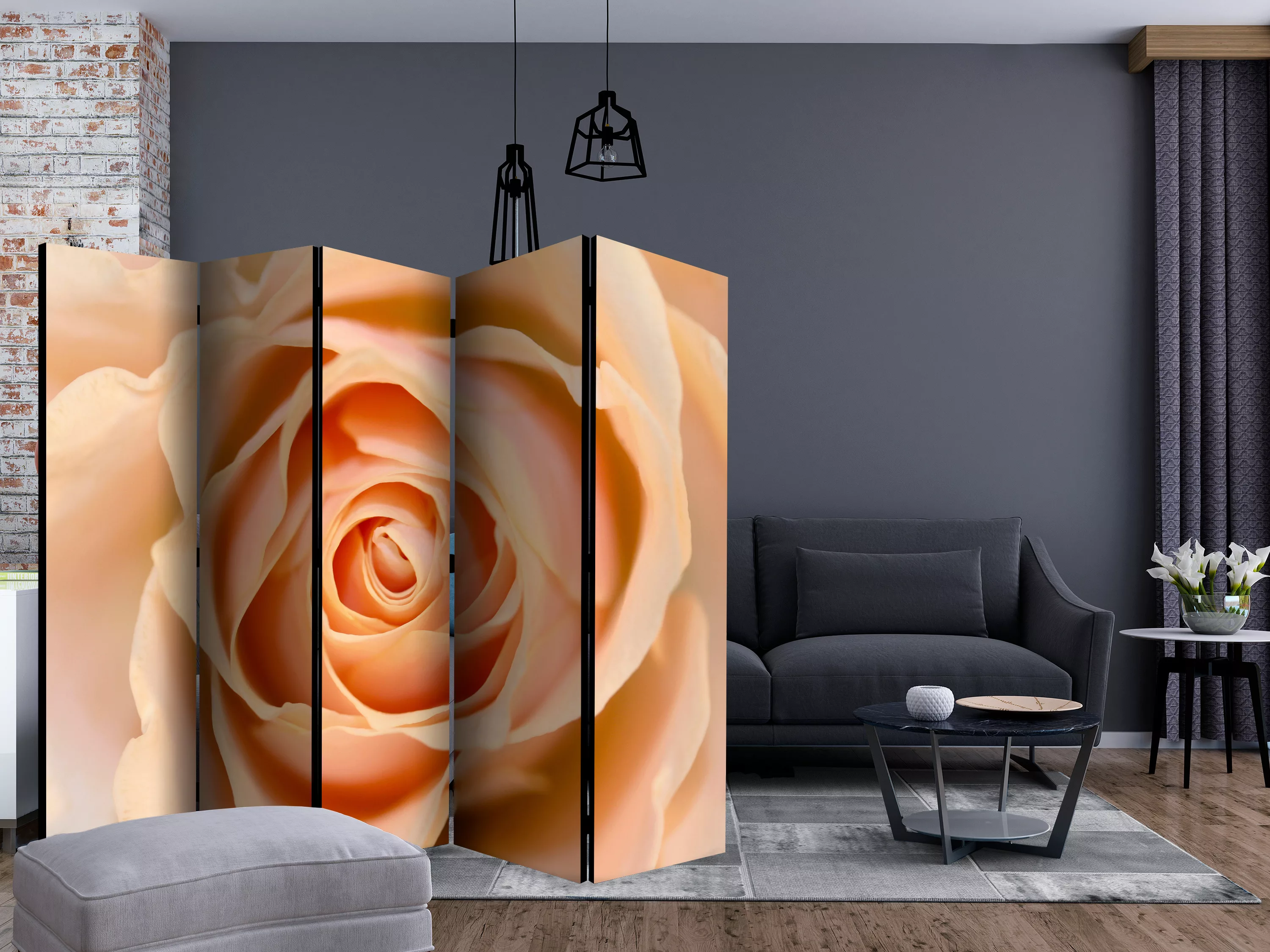 5-teiliges Paravent - Peach-colored Rose Ii [room Dividers] günstig online kaufen