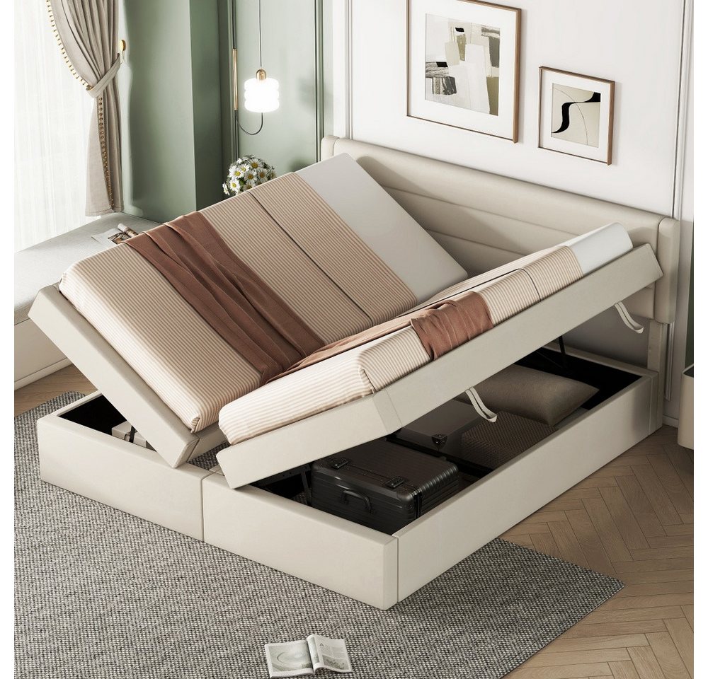 PFCTART Bett 180*200cm Flaches Bett gepolstert (großer Stauraum Beige), Bet günstig online kaufen
