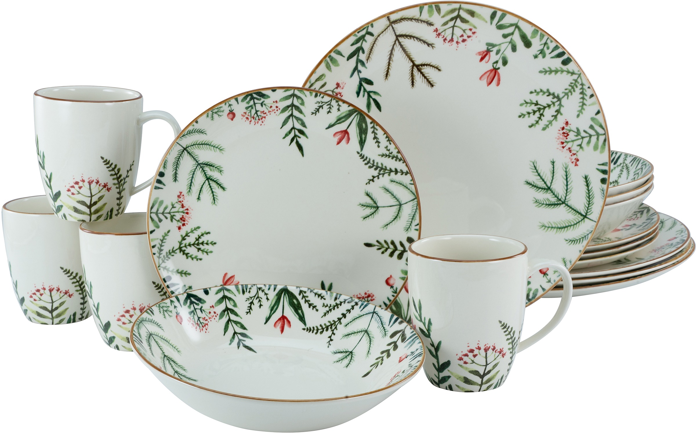 CreaTable Kombiservice »Geschirr-Set Greenery Leaves«, (Set, 16 tlg., Kaffe günstig online kaufen