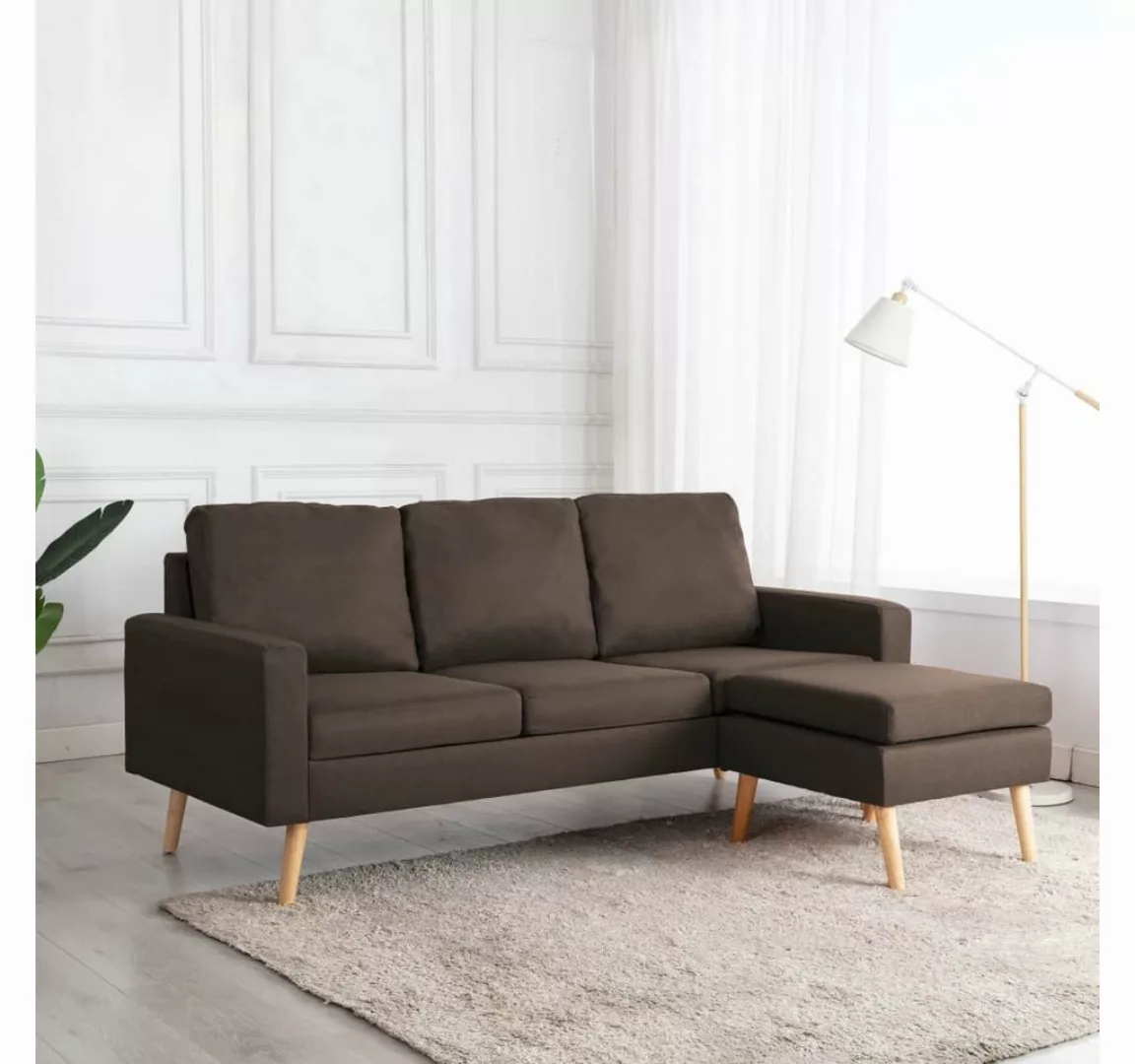 3-sitzer-sofa Mit Hocker Braun Stoff günstig online kaufen