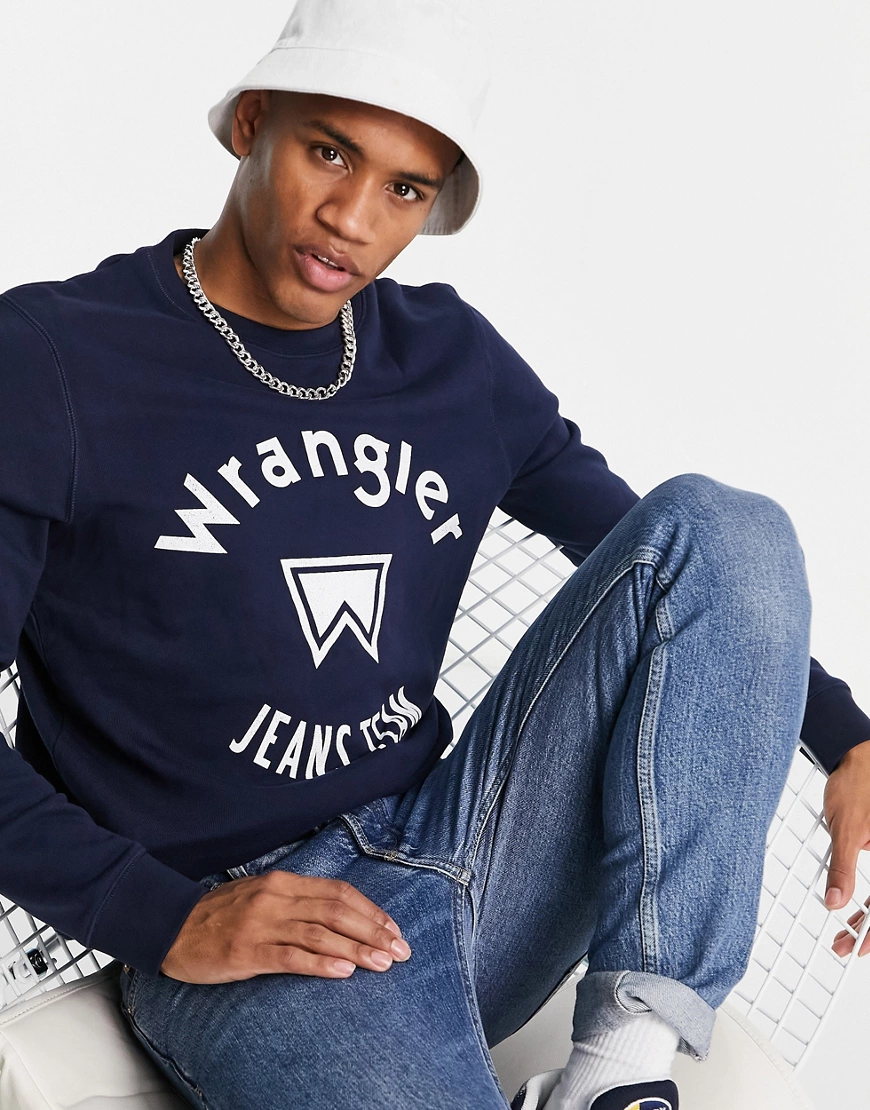 Wrangler – Sweatshirt mit Rundhalsausschnitt und Logo-Marineblau günstig online kaufen