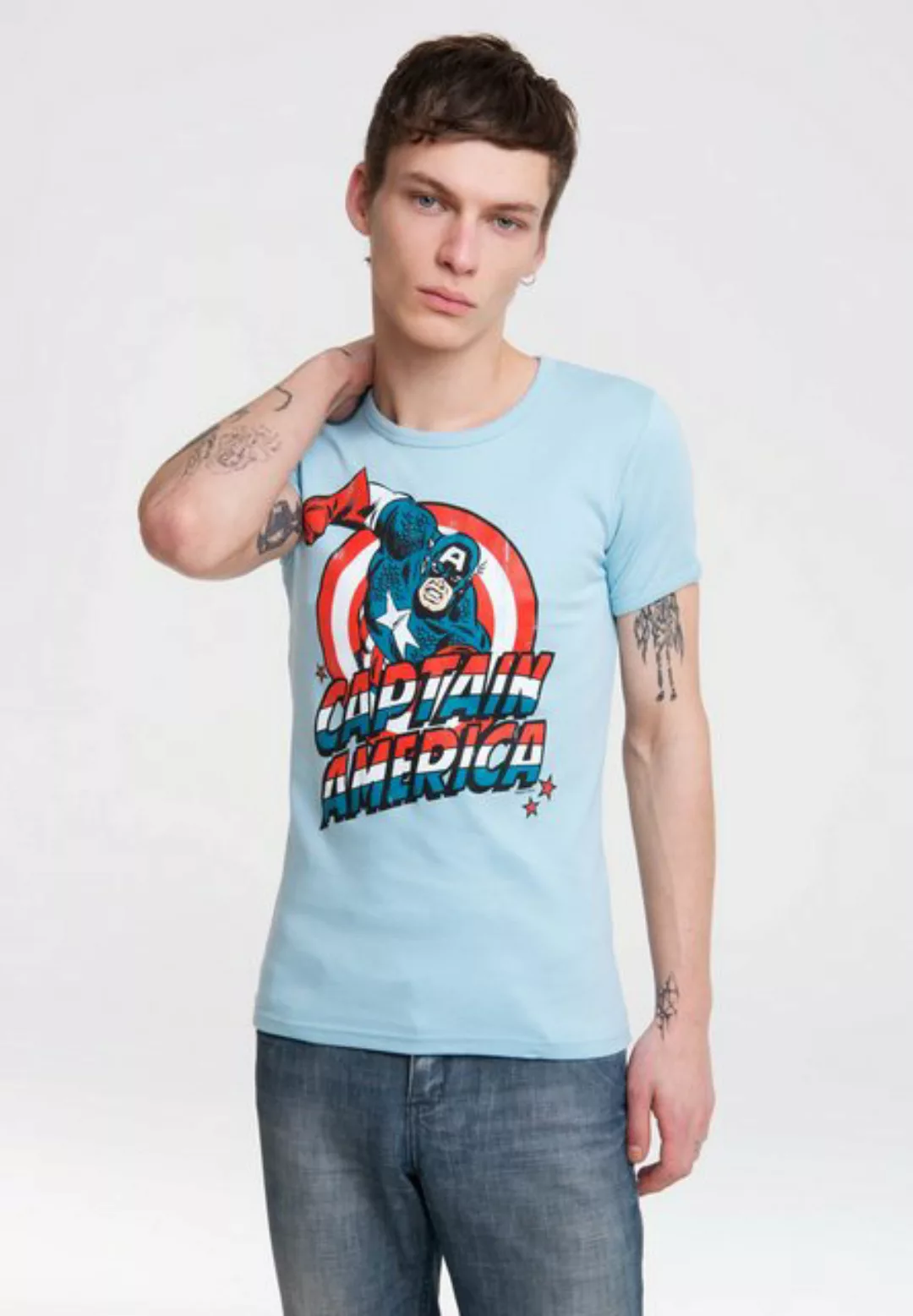 LOGOSHIRT T-Shirt Captain America mit Retro-Frontprint günstig online kaufen