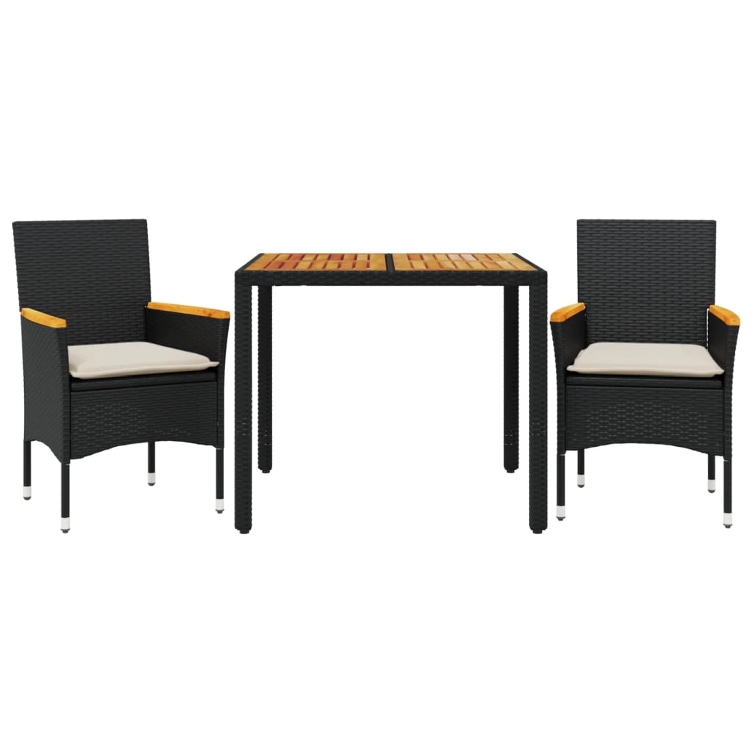 vidaXL 3-Tlg Garten-Essgruppe mit Kissen Schwarz Poly Rattan Akazie 3278627 günstig online kaufen