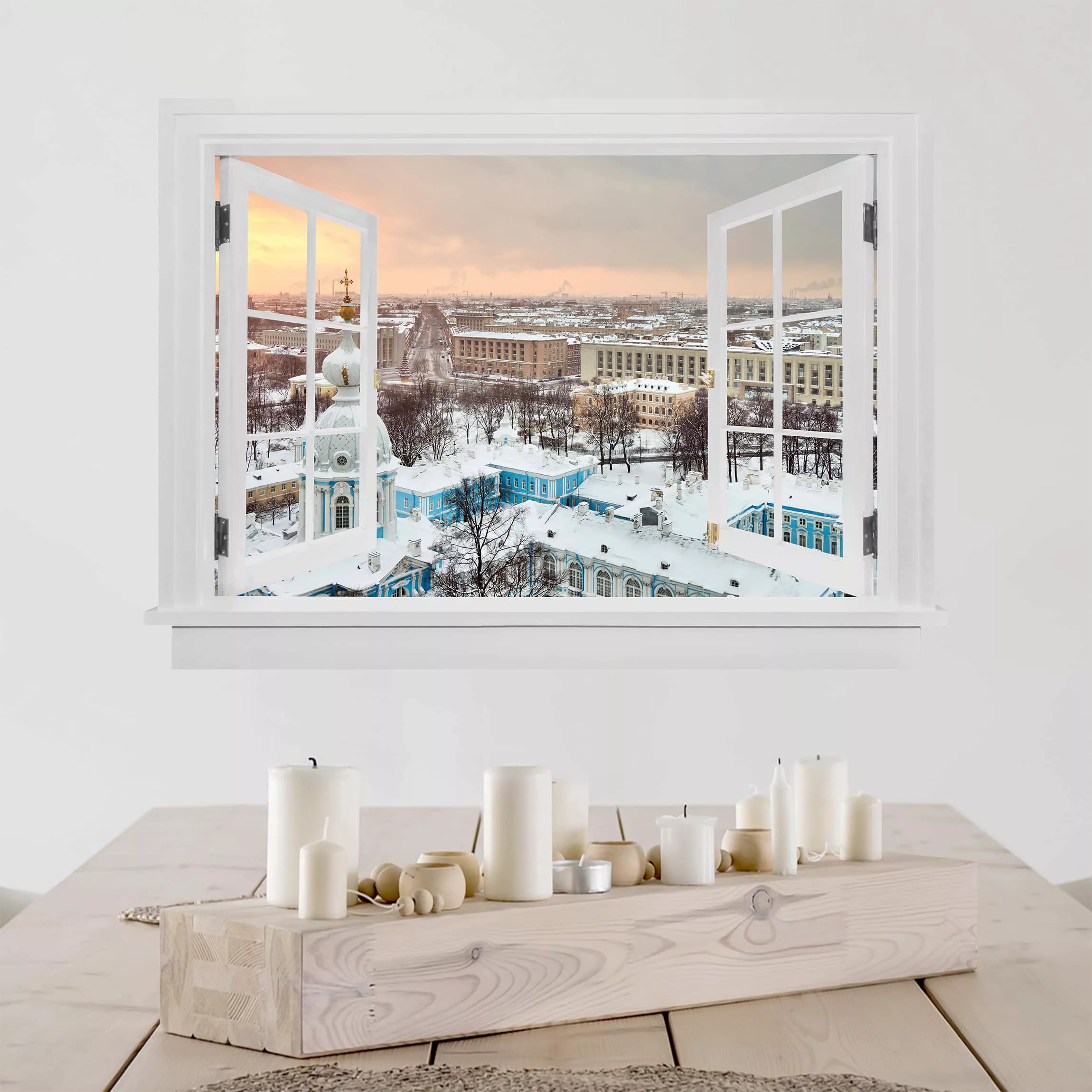 3D Wandtattoo Offenes Fenster Winter in St. Petersburg günstig online kaufen