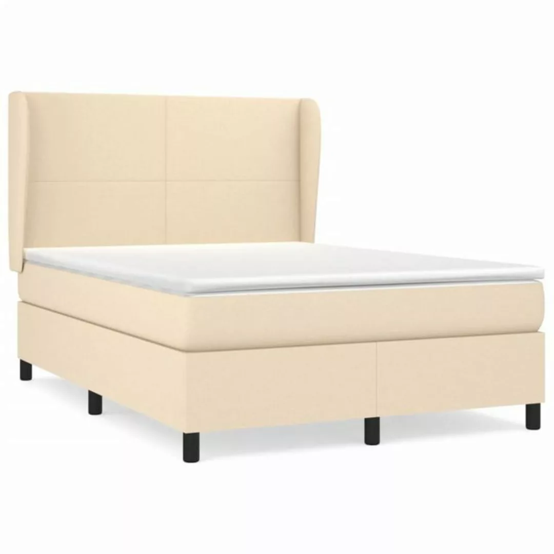 vidaXL Bettgestell Boxspringbett mit Matratze Creme 140x200 cm Stoff Bett B günstig online kaufen