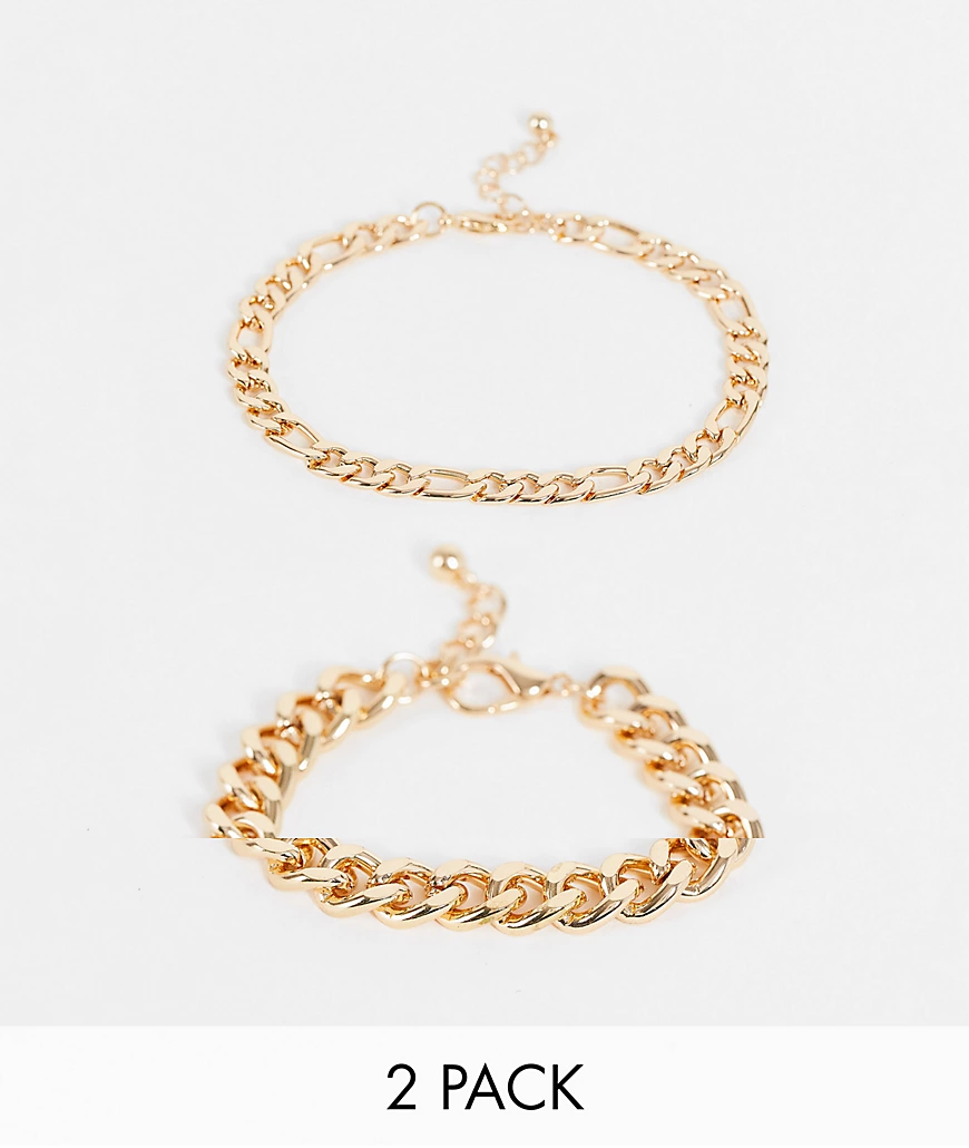 ASOS DESIGN – Goldfarbenes Armband-Set im Panzerketten- und Figaro-Kettende günstig online kaufen