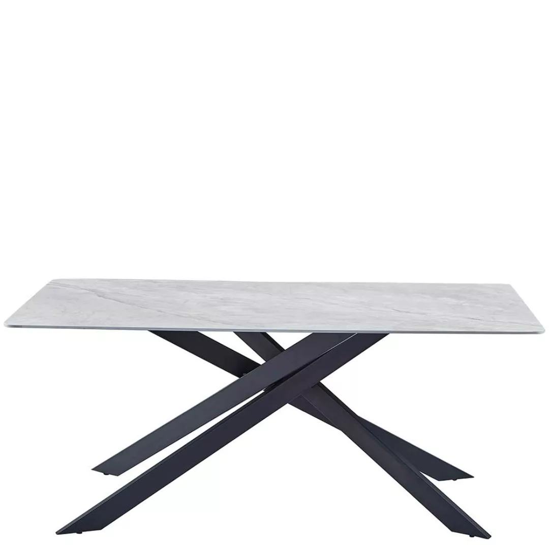Esszimmer Tisch grau schwarz mit Sinterstein Platte Mikado Fußgestell günstig online kaufen