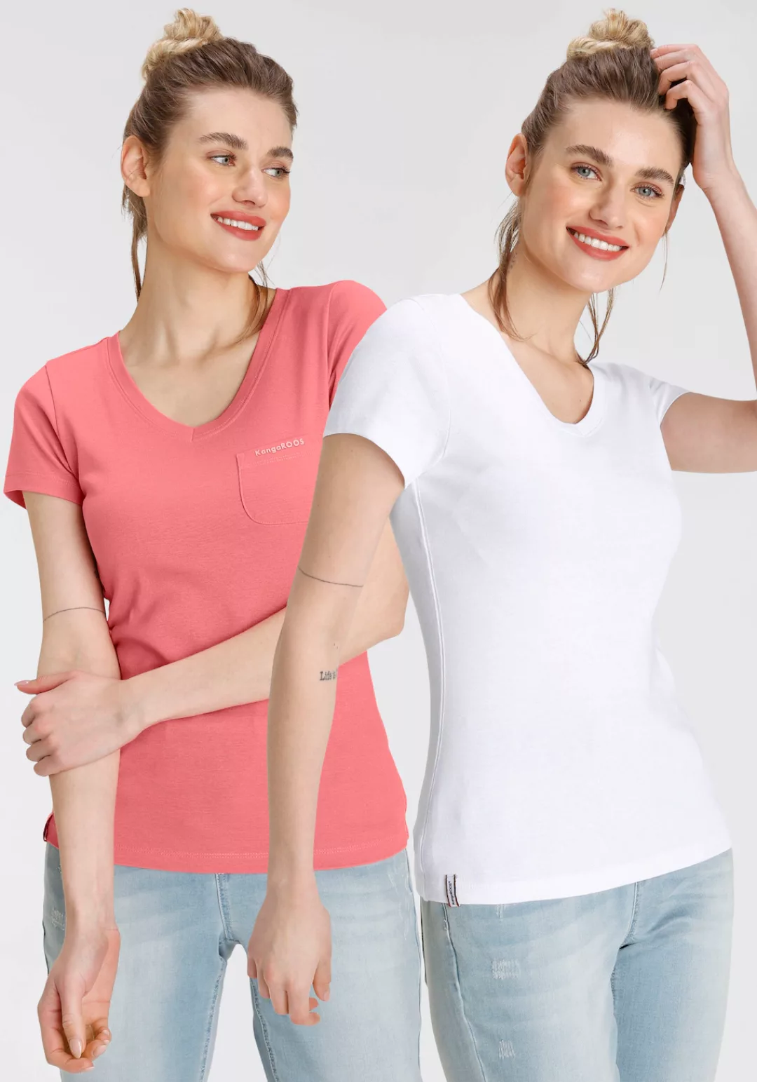 KangaROOS V-Shirt (Spar-Set, 2er-Pack) immer 1x mit + 1x ohne Brusttasche - günstig online kaufen
