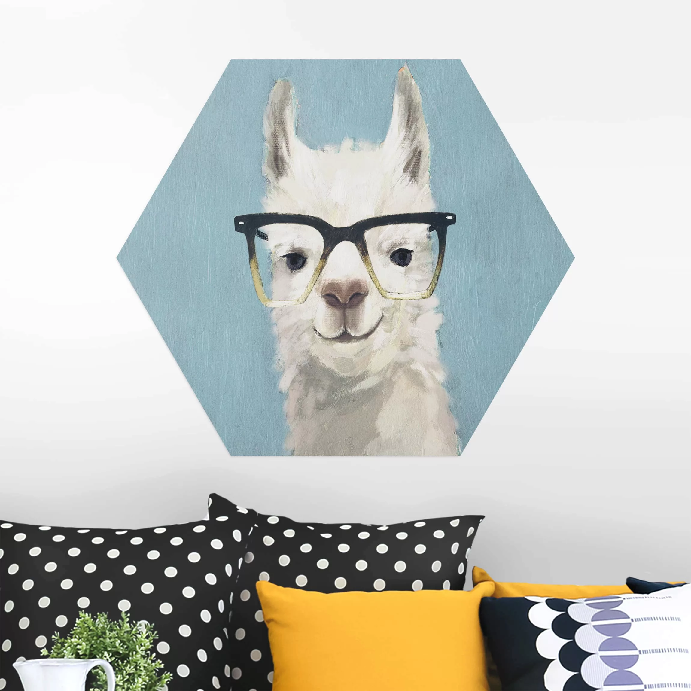 Hexagon-Alu-Dibond Bild Lama mit Brille IV günstig online kaufen