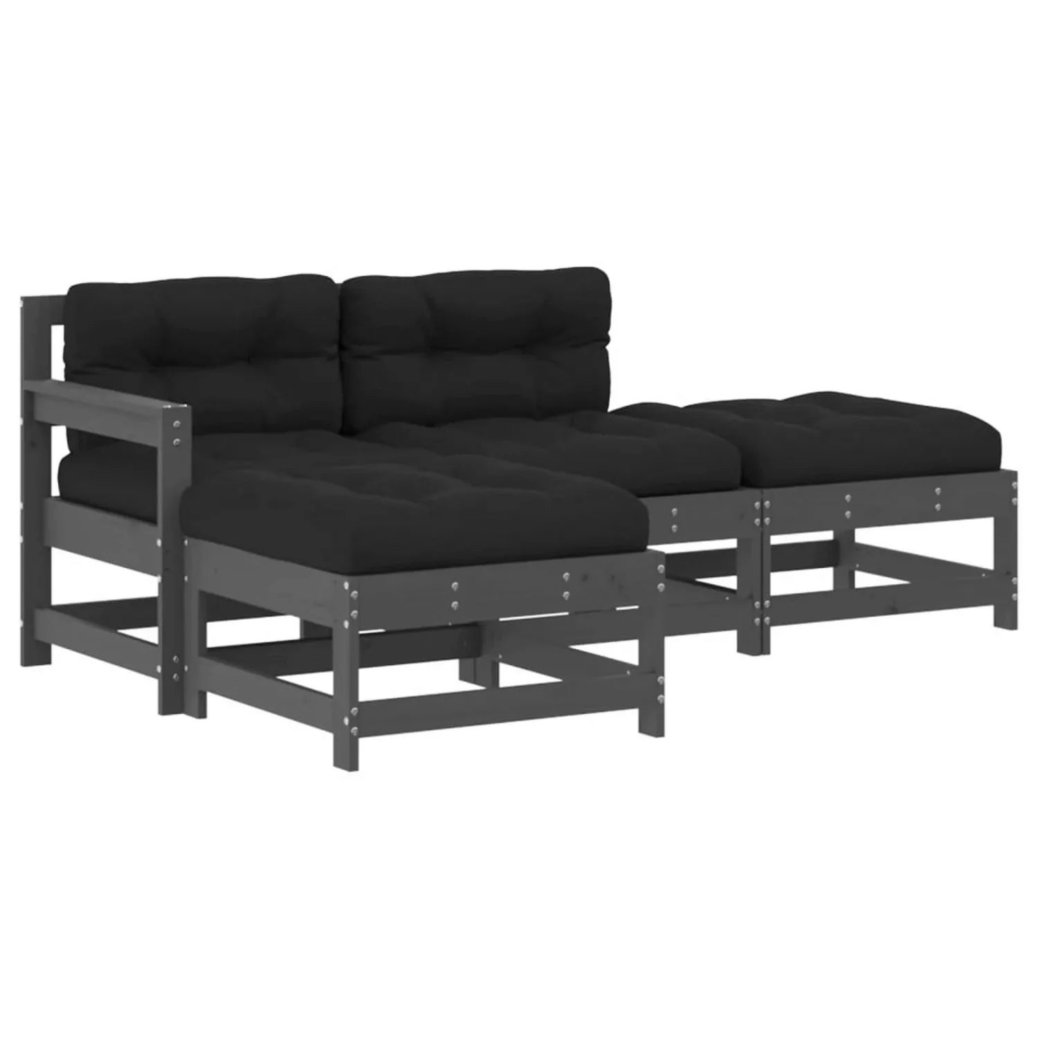 vidaXL 4-tlg Garten-Lounge-Set mit Kissen Grau Kiefernholz Modell 8 günstig online kaufen