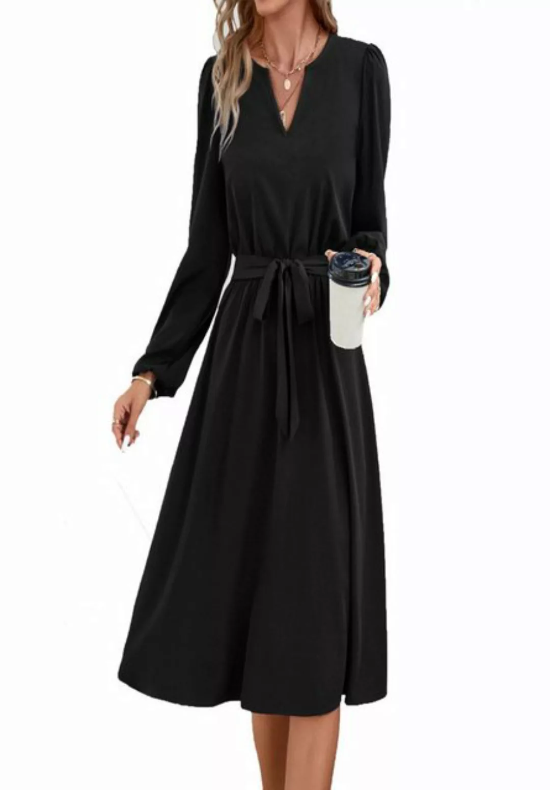 Opspring Abendkleid Damen Kleider Midikleid Langarm V-Ausschnitt Tunika Ele günstig online kaufen
