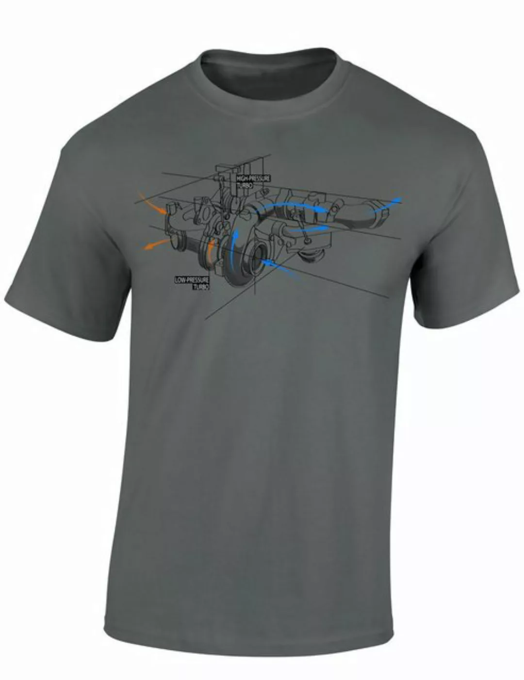 Baddery Print-Shirt Auto T-Shirt: "Turbolader Skizze" - Motorsport Tuning A günstig online kaufen