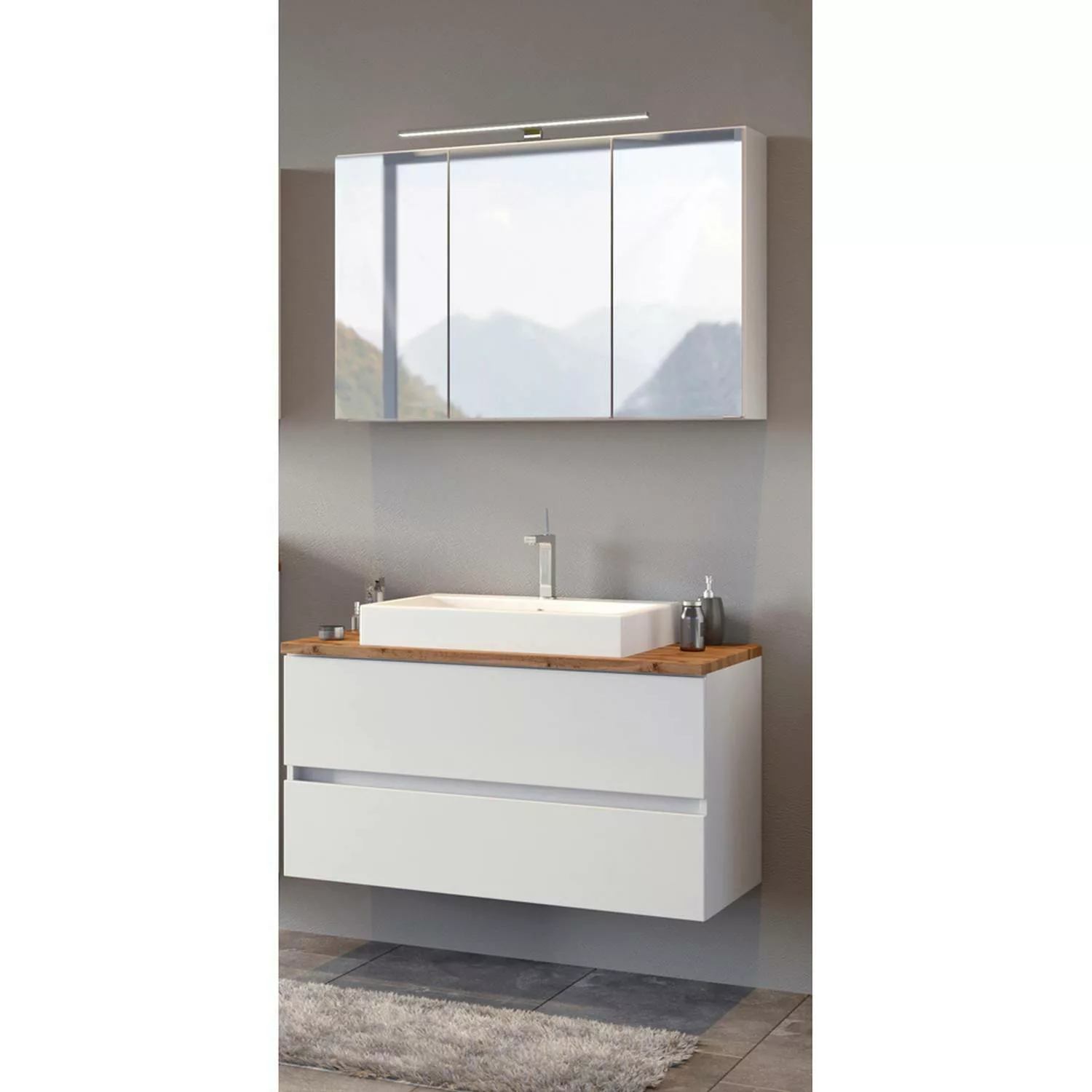 Badezimmer Waschplatz Set mit Keramik-Aufsatzbecken PESARO-03 in matt weiß günstig online kaufen