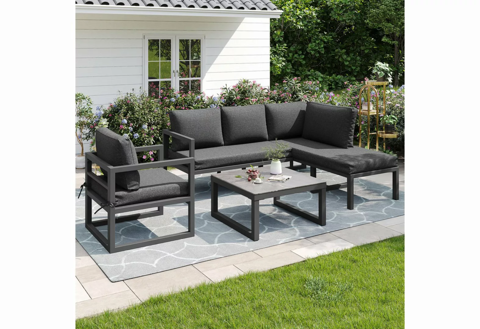 MODFU Sofa Ecksofa,mit verzinktem Eisengestell, Garten-Lounge-Set mit verzi günstig online kaufen