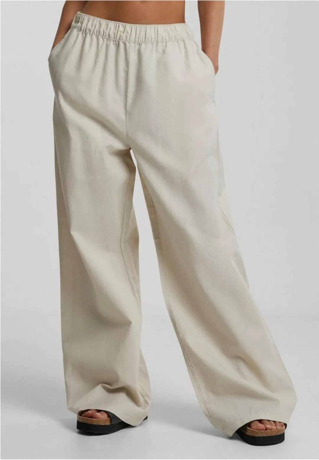 URBAN CLASSICS Stoffhose Ladies Linen Mixed Wide Pants günstig online kaufen