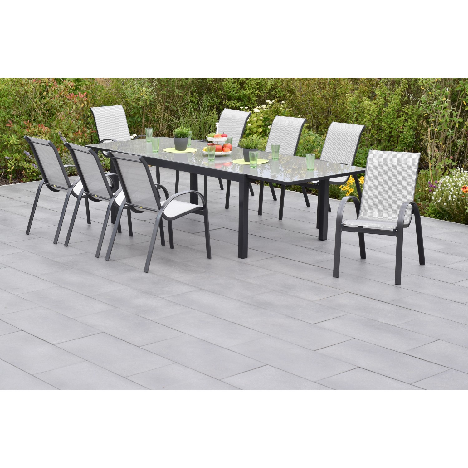 Merxx Amalfi Set 9-tlg. 8 Stapelsessel Gartentisch Ausziehbar 200 (300) x 1 günstig online kaufen