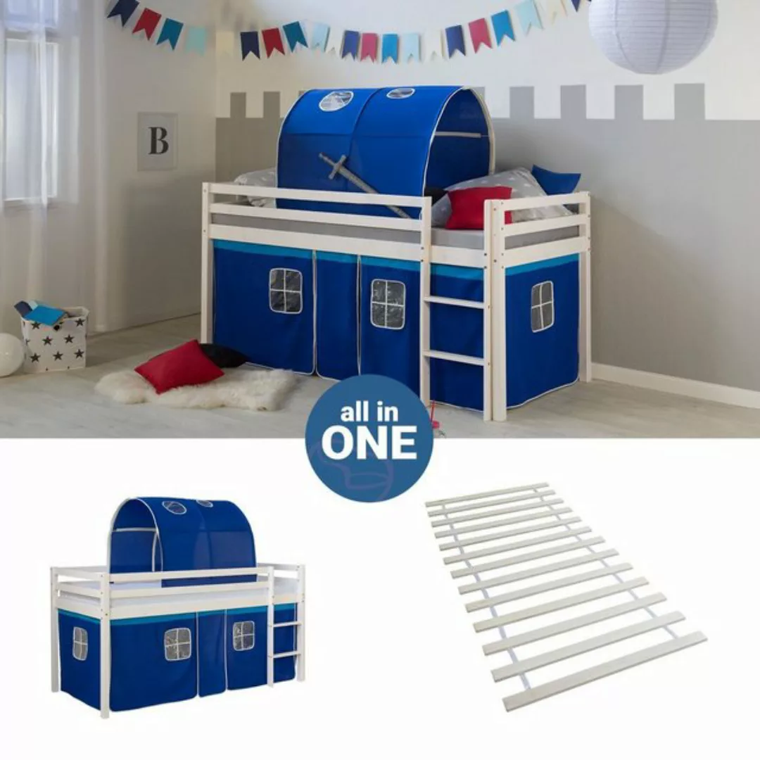 Homestyle4u Hochbett Kinderbett Matratze Rutsche Turm Blau Tunnel günstig online kaufen