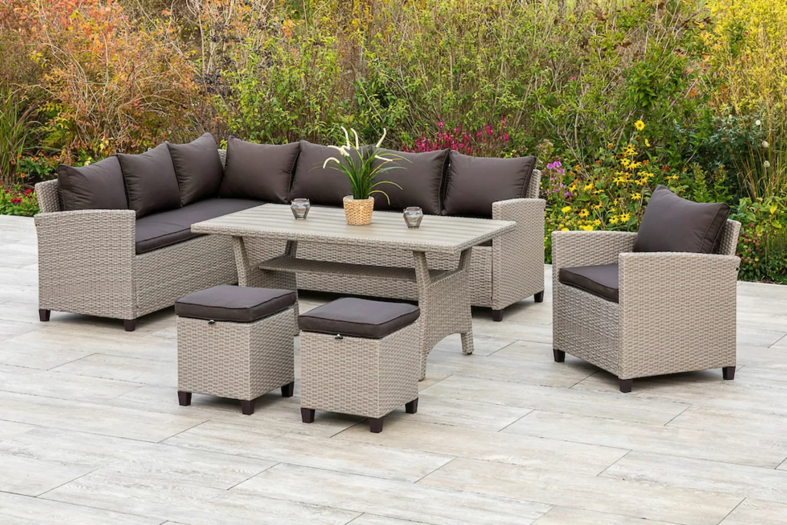 MERXX Garten-Essgruppe "Palma", (5 tlg., 1x Eckbank, 2x Sessel, 2x Hocker, günstig online kaufen