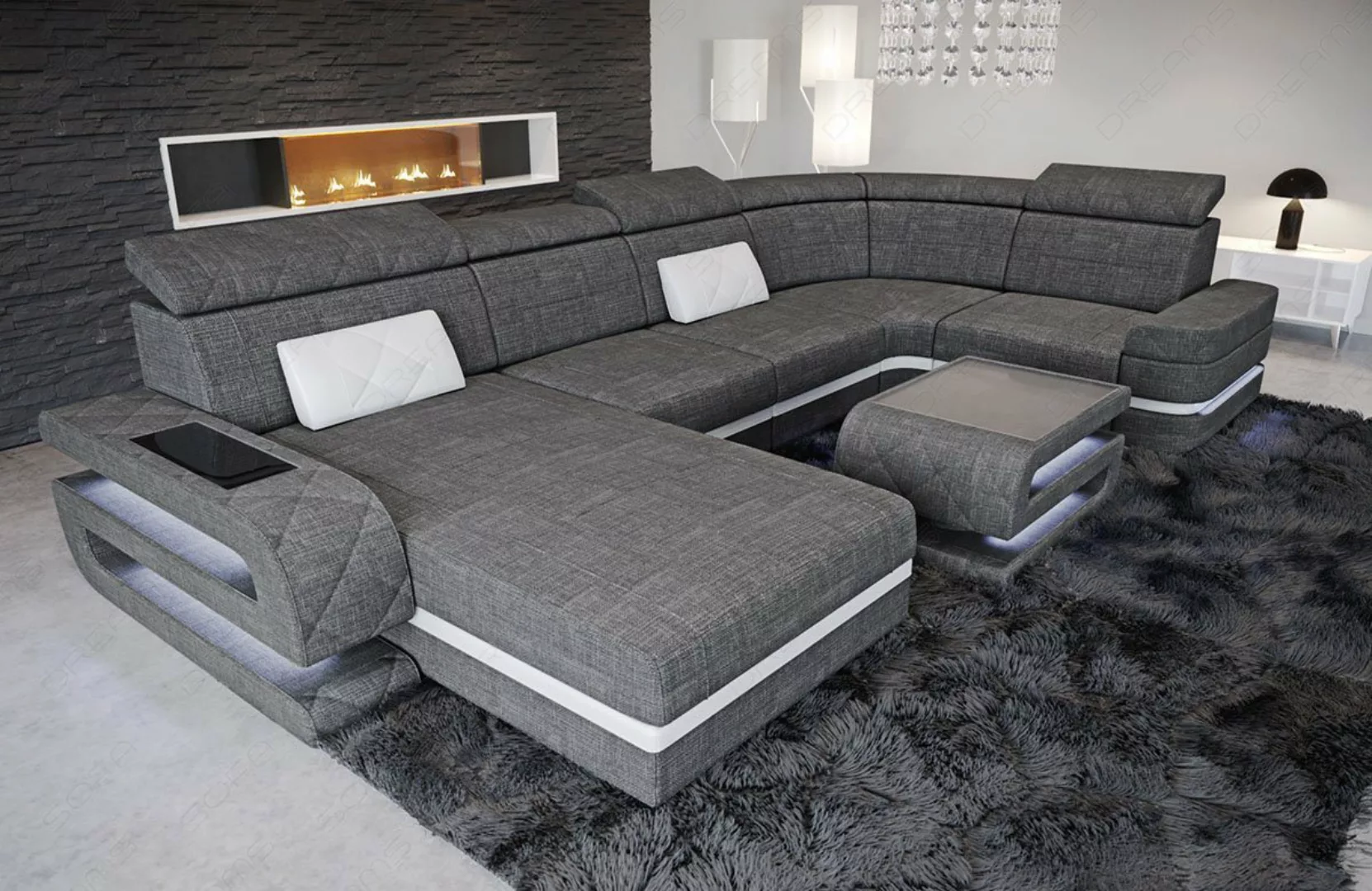 Sofa Dreams Wohnlandschaft Polster Sofa Stoff Couch Bologna U Form Stoffsof günstig online kaufen