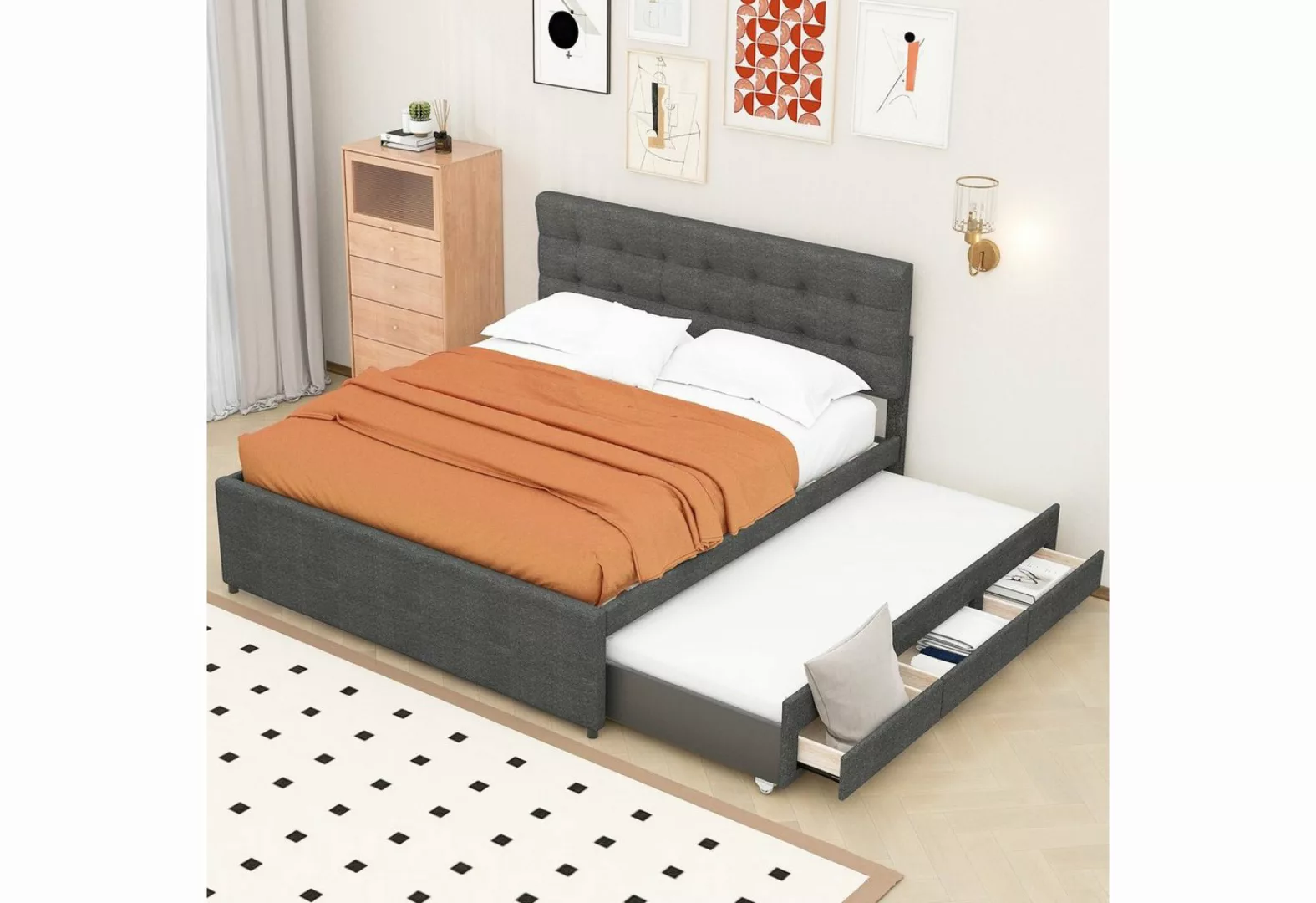 SOFTWEARY Polsterbett (Doppelbett mit 2. Schlafgelegenheit, Lattenrost und günstig online kaufen