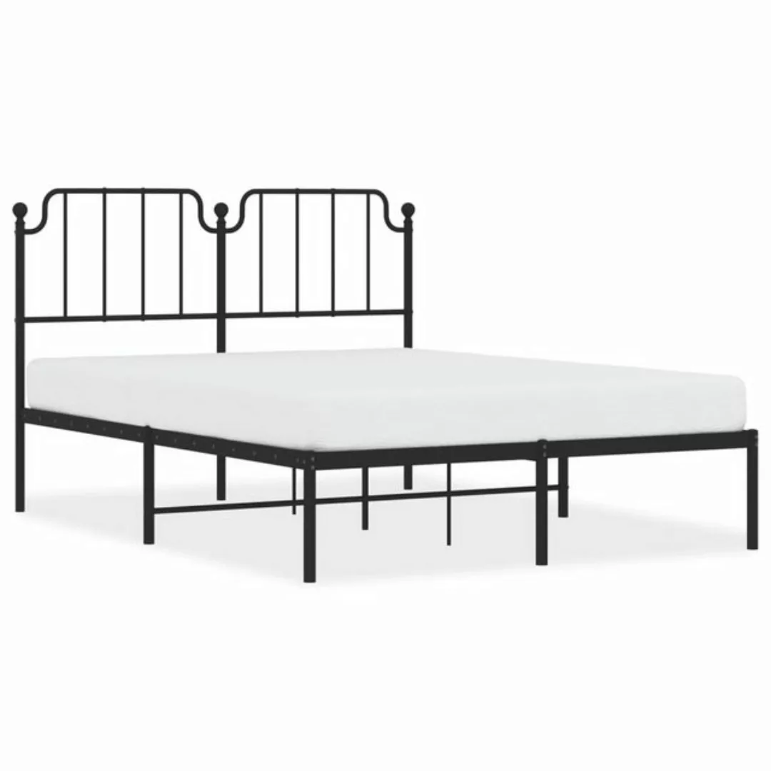 vidaXL Bettgestell, Bettrahmen mit Kopfteil Metall Schwarz 135x190 cm günstig online kaufen