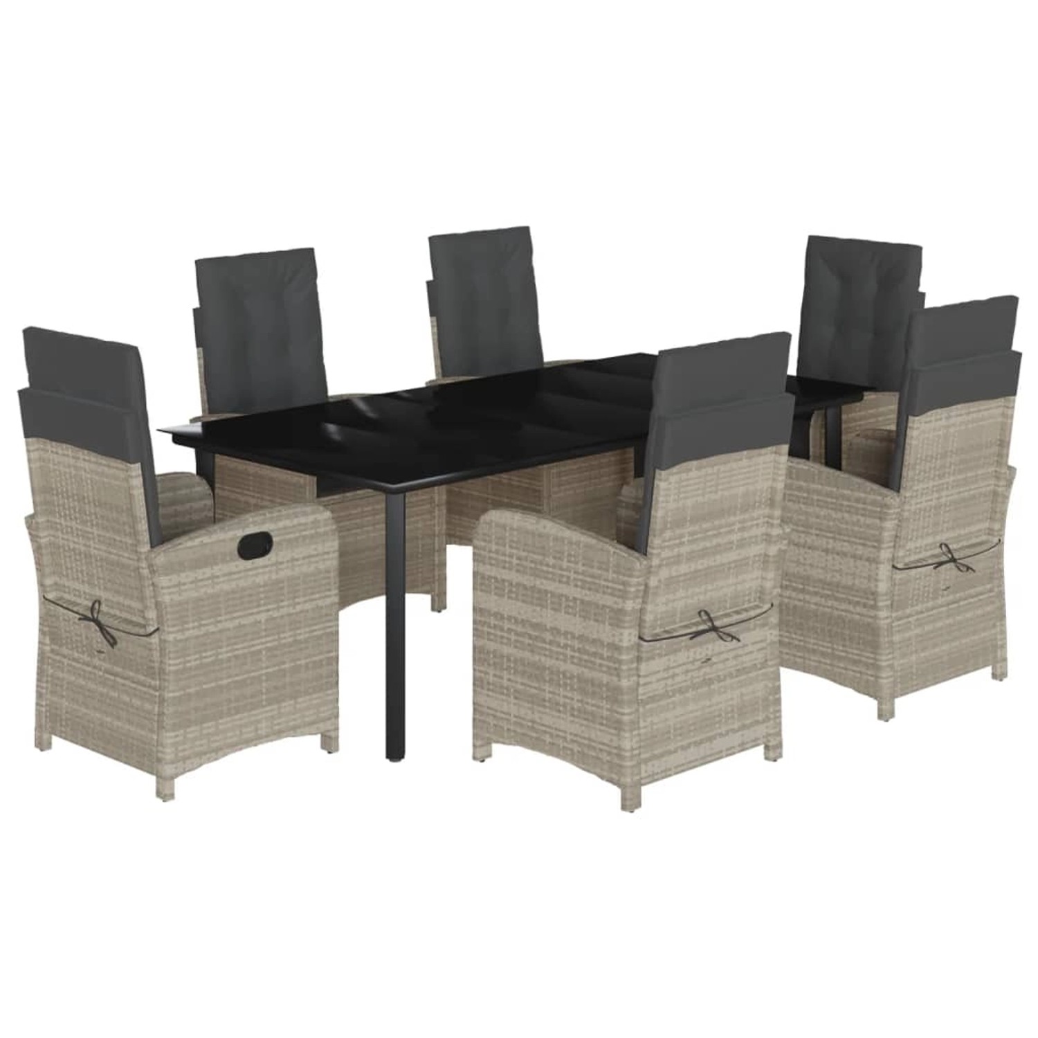 vidaXL 7-Tlg Garten-Essgruppe mit Kissen Hellgrau Poly Rattan 3212427 günstig online kaufen