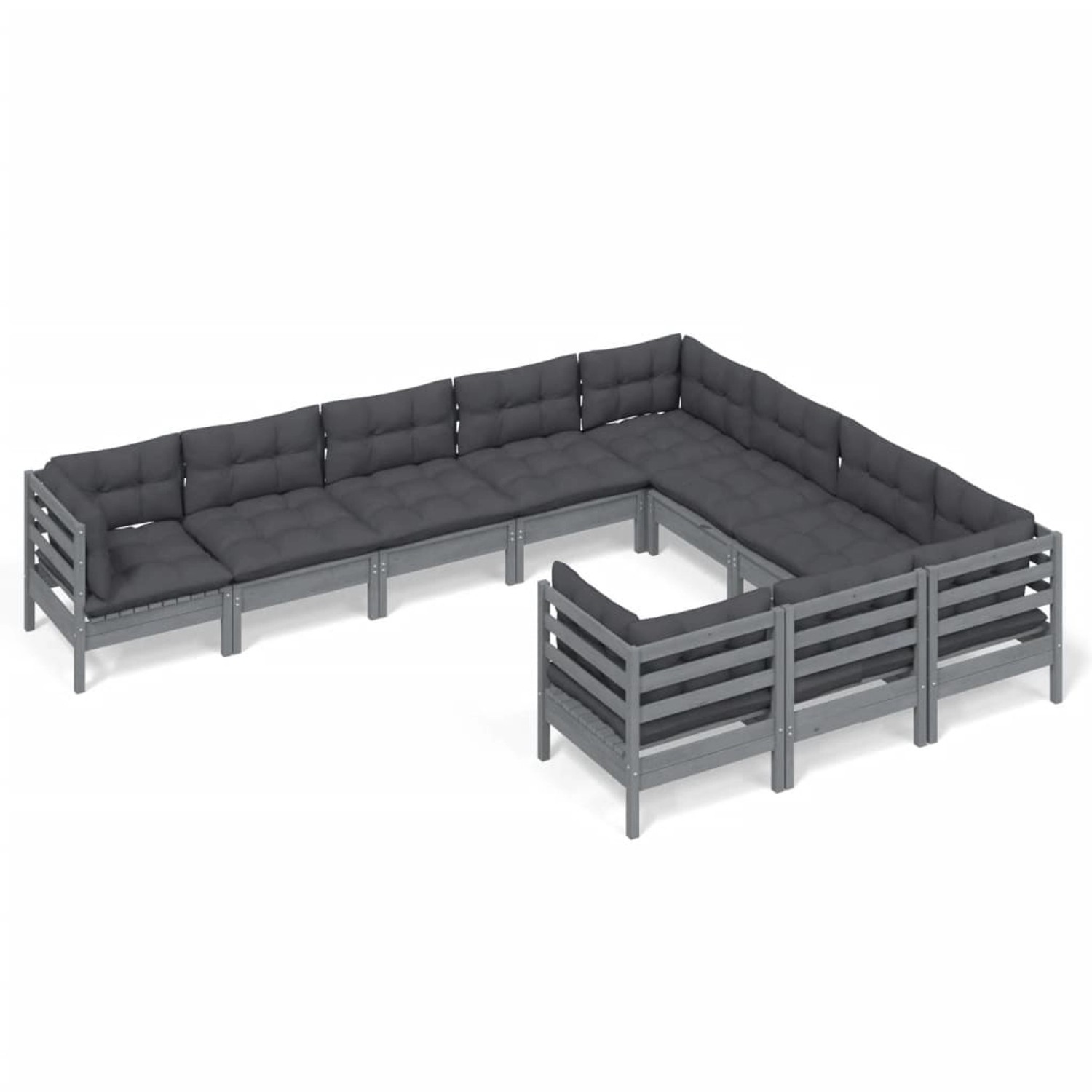 vidaXL 10-tlg Garten-Lounge-Set mit Kissen Grau Kiefernholz Modell 2 günstig online kaufen