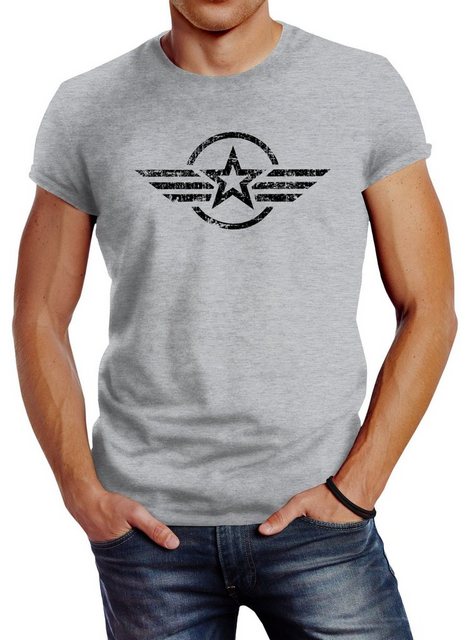 Neverless Print-Shirt Neverless® Herren T-Shirt Airforce Aufdruck Emblem Fa günstig online kaufen