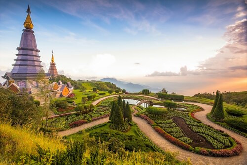 Papermoon Fototapete »CHIANG MAI PAGODEN-THAILAND GARTEN WOLKE SONNE PANORA günstig online kaufen