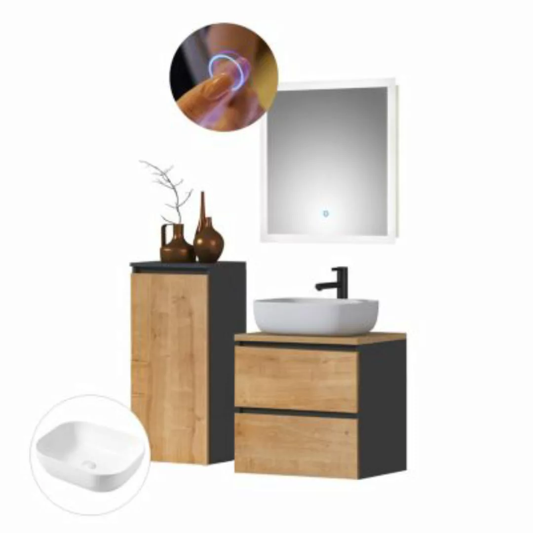 Lomadox Badezimmer Set hängend mit Aufsatzwaschbecken MODENA-56 in anthrazi günstig online kaufen