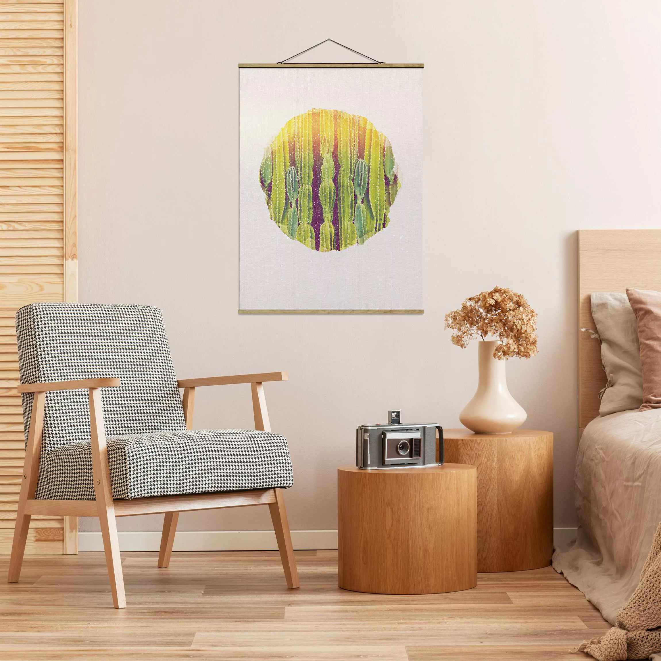 Stoffbild Blumen mit Posterleisten - Hochformat Wasserfarben - Kaktus Wand günstig online kaufen