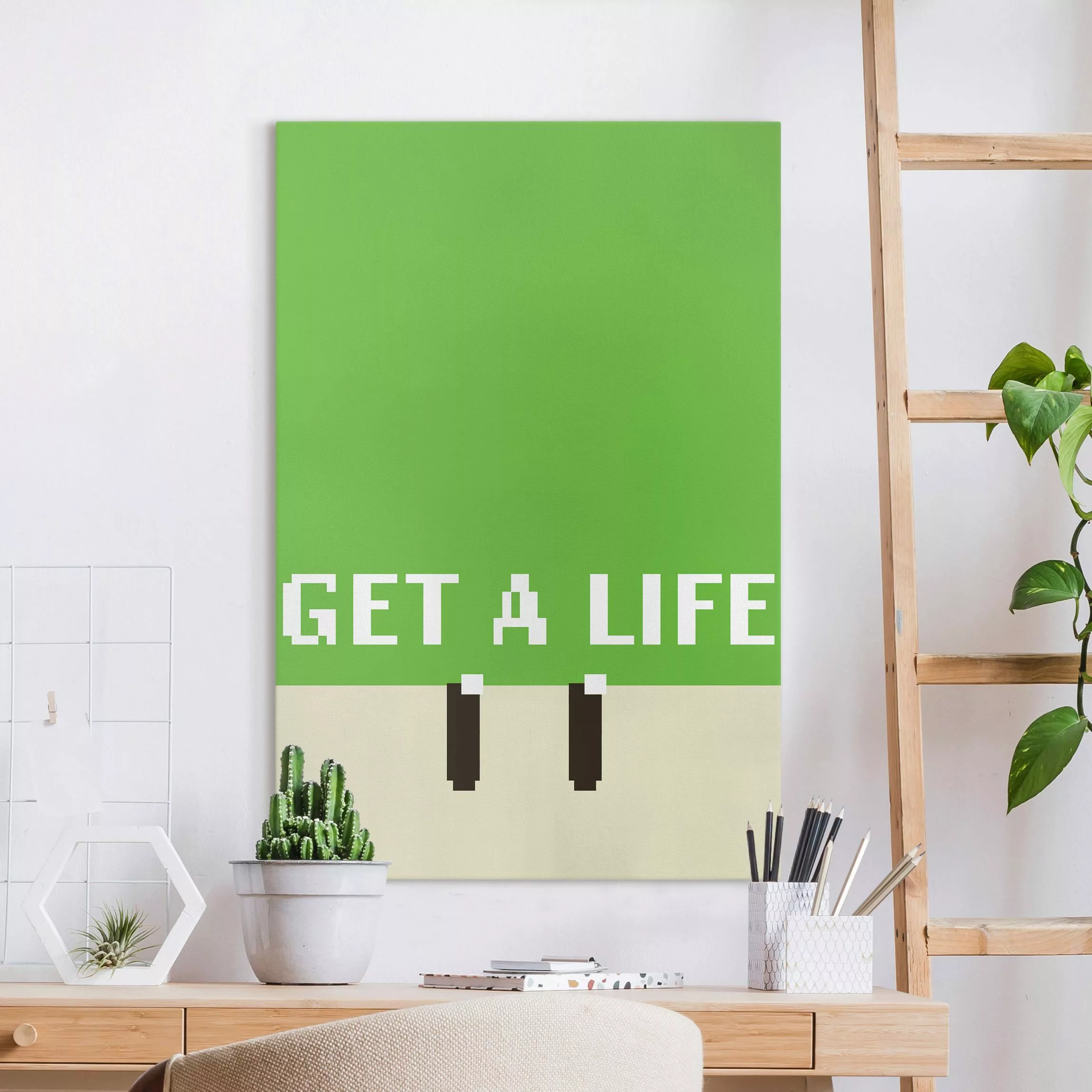 Leinwandbild Pixel Spruch Get A Life in Grün günstig online kaufen