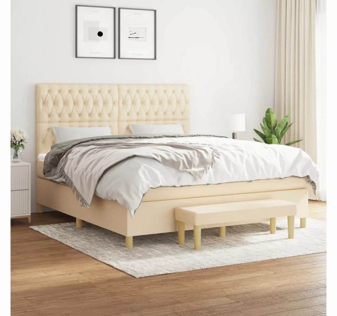 vidaXL Boxspringbett Boxspringbett mit Matratze Creme 180x200 cm Stoff Bett günstig online kaufen