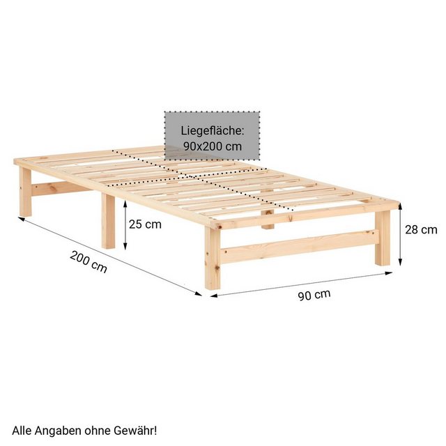 Homestyle4u Holzbett 90x200 / 100x200 / 140x200 Weiß Natur Grau Palettenbet günstig online kaufen