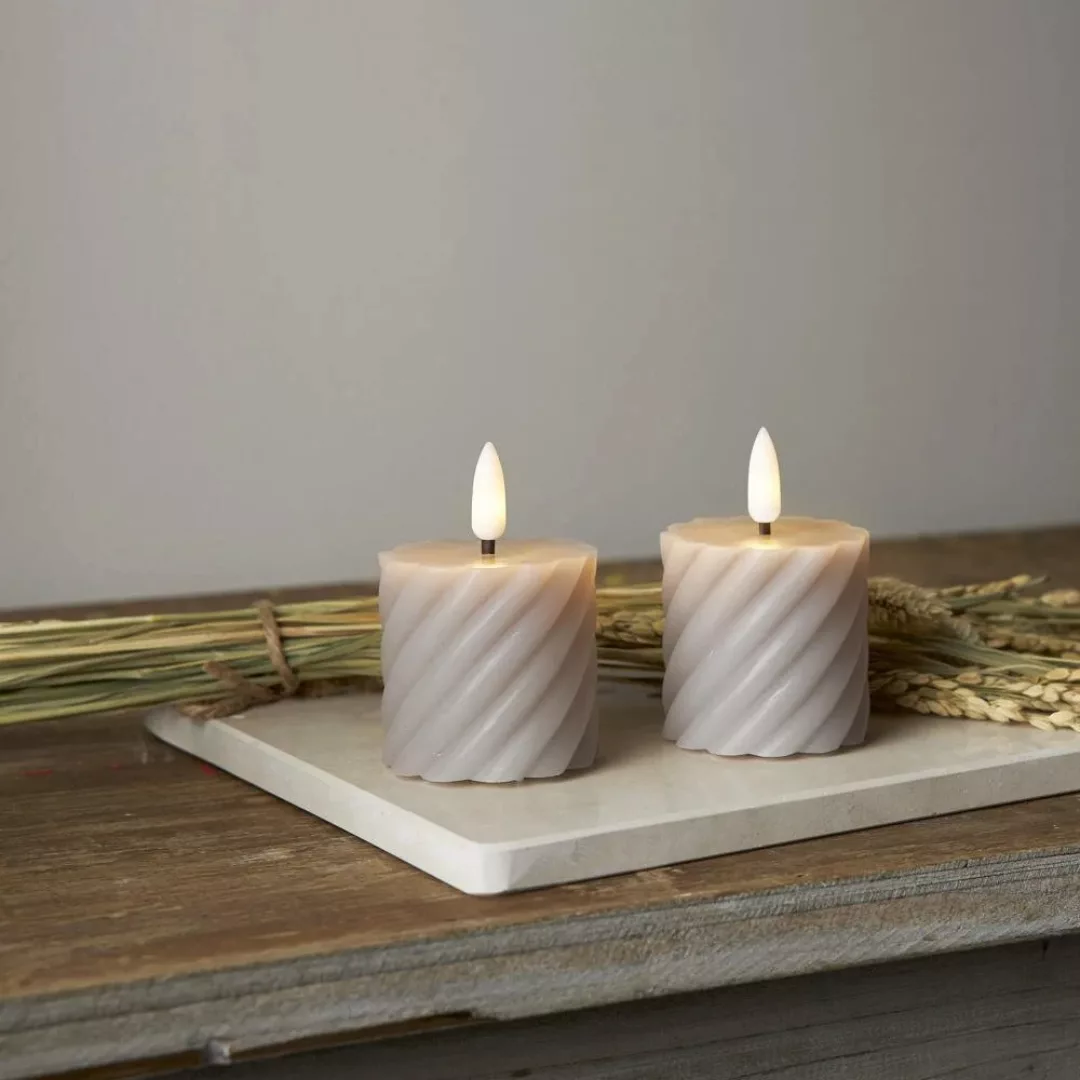 LED Kerzen Swirl Echtwachs gedreht 3D Flamme H: 7,5cm 2St. grau günstig online kaufen