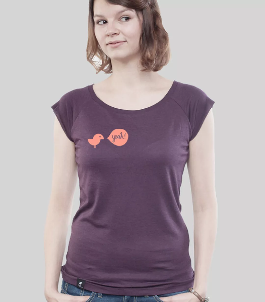 Bamboo Raglan Shirt Women Aubergine "Yeah" günstig online kaufen