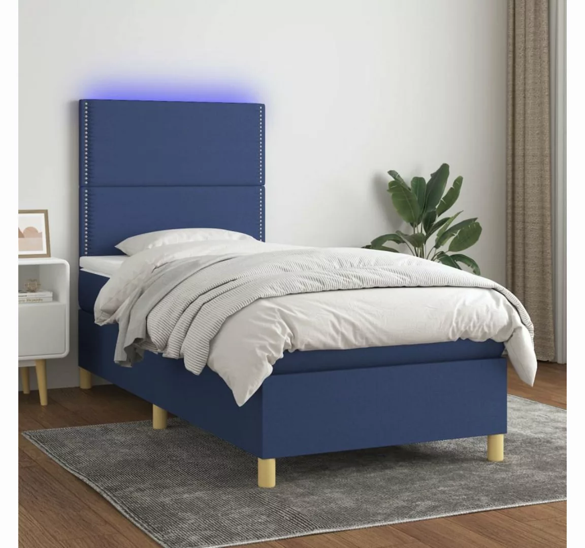 vidaXL Boxspringbett Boxspringbett mit Matratze Blau 90x200 cm Stoff Bett B günstig online kaufen