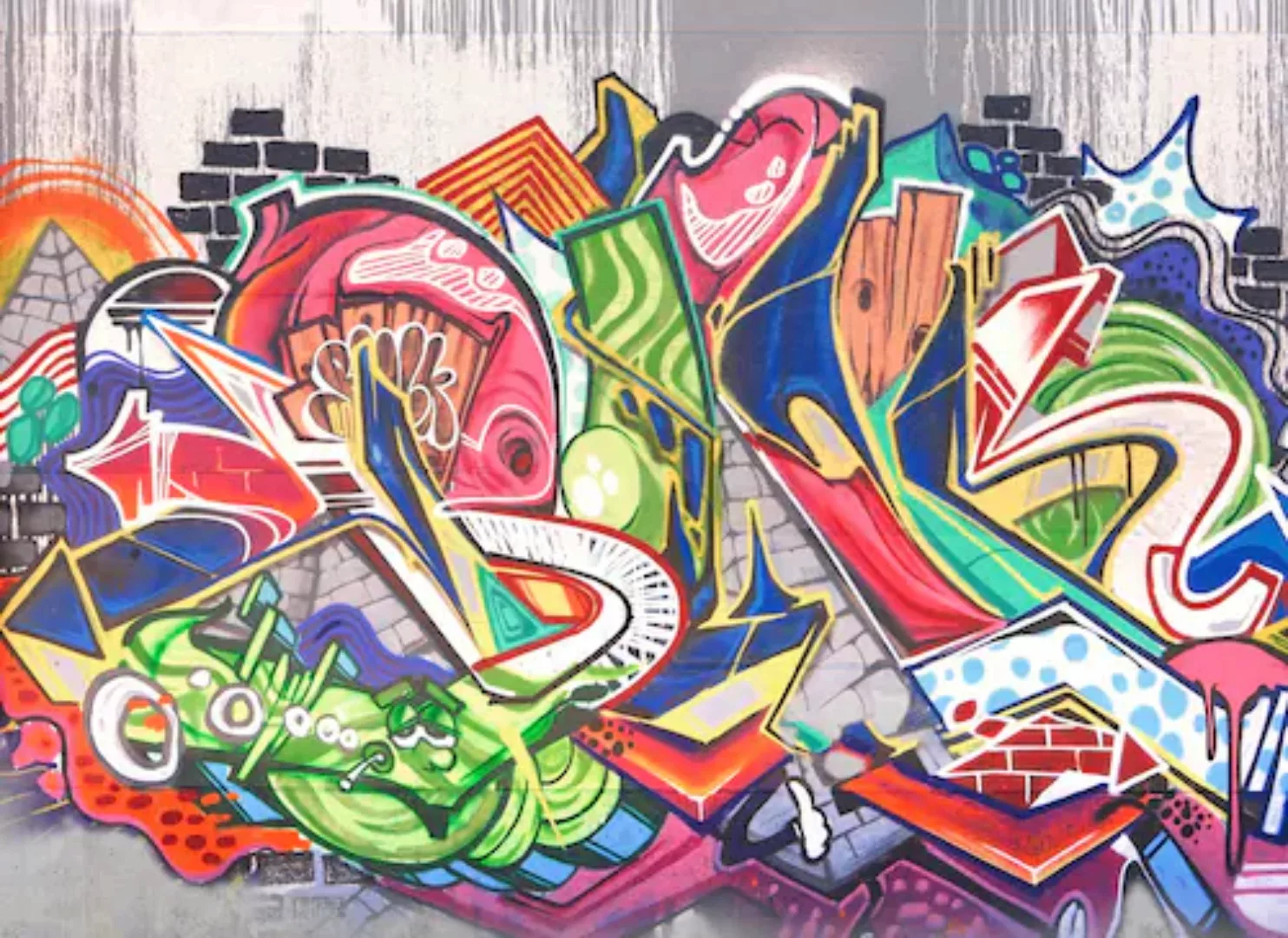 Fototapete Vliestapete Graffiti Bunt Grau Grün Rot Orange Blau 3,50x2,55 m günstig online kaufen