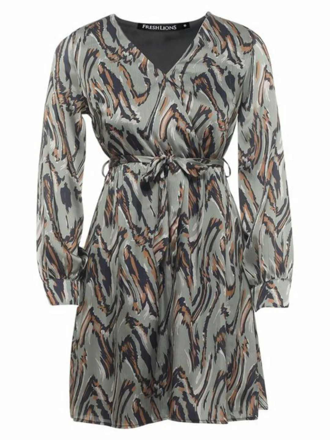 Freshlions Druckkleid Kleid 'AUREA' Khaki L Sonstige, Taillentunnelzug günstig online kaufen