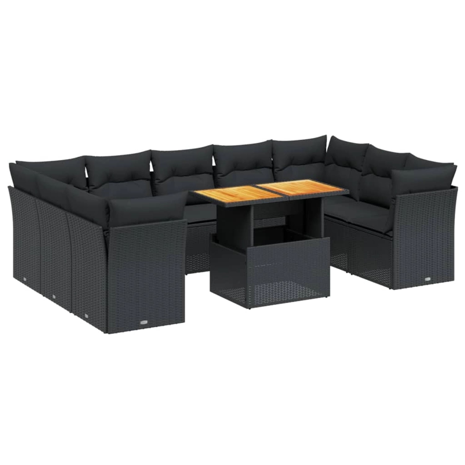 vidaXL 10-Tlg Garten-Sofagarnitur mit Kissen Schwarz Poly Rattan 3270992 günstig online kaufen